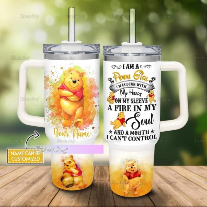 Customizable Winnie The Pooh Tumbler With Handle – Personalized Gift For Her
