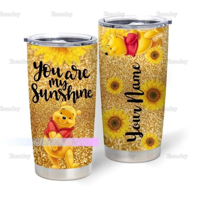 Personalized Sunshine Tumbler With Cute Bear & Sunflower Design - Custom Name Gift