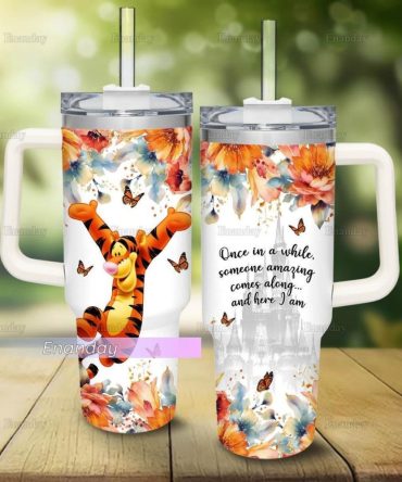 Floral Tiger Tumbler With Handle & Straw – Inspirational Quote Design, 20Oz Leak-Proof Travel Mug