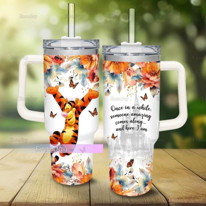 Floral Tiger Tumbler With Handle & Straw – Inspirational Quote Design, 20Oz Leak-Proof Travel Mug