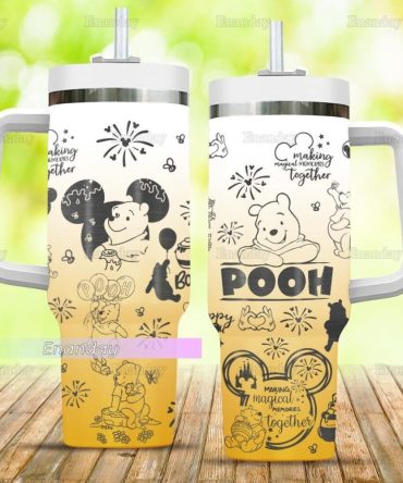 Halloween Pooh 40oz Tumbler, Making Magical Memories Together Tumbler, Disney Pooh Cups, Winnie The Pooh Tumbler With Straw, Cartoon Tumbler
