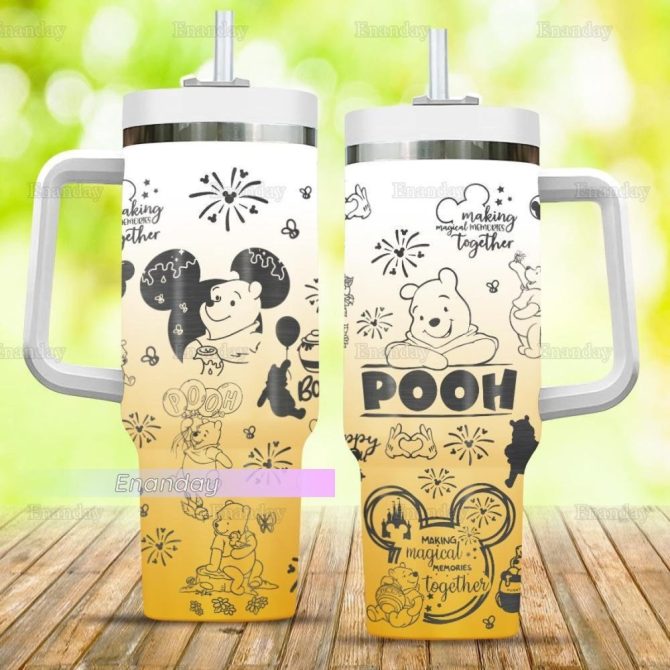 Halloween Pooh 40oz Tumbler, Making Magical Memories Together Tumbler, Disney Pooh Cups, Winnie The Pooh Tumbler With Straw, Cartoon Tumbler