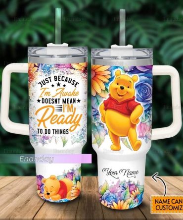 Customizable Winnie The Pooh Floral Tumbler Mug - Personalized Name Gift