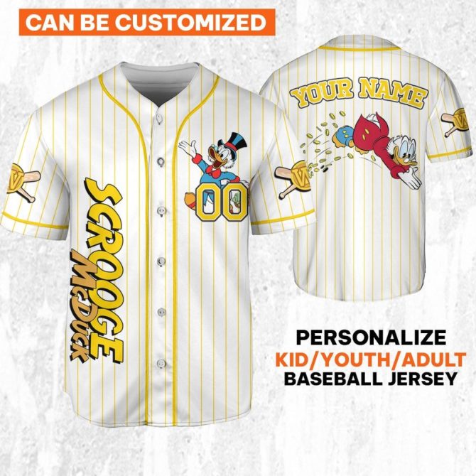 Customizable Scrooge Mcduck Baseball Jersey - Personalize For Kids, Youth & Adults