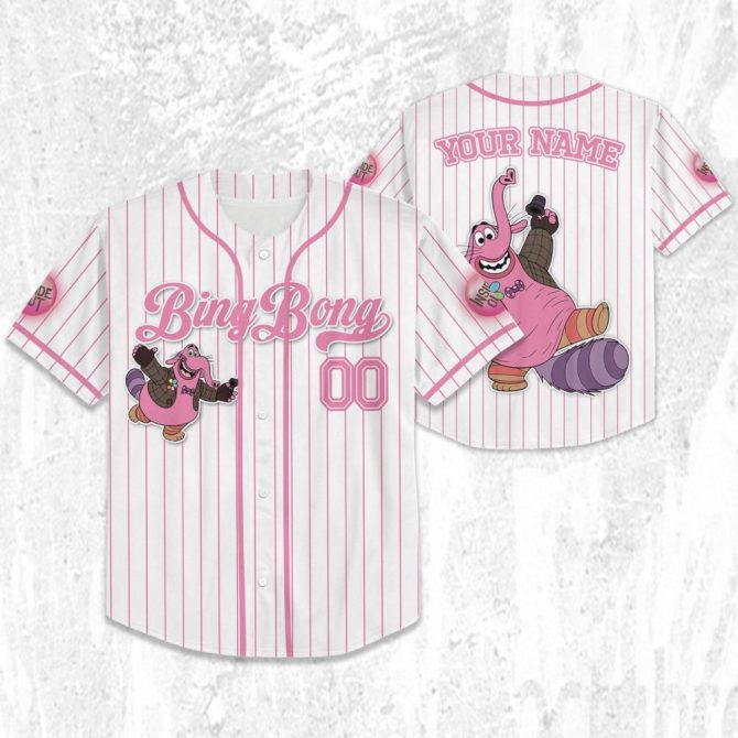 Custom Bing Bong Baseball Jersey – Personalized Name & Number, Fun Pink Stripes