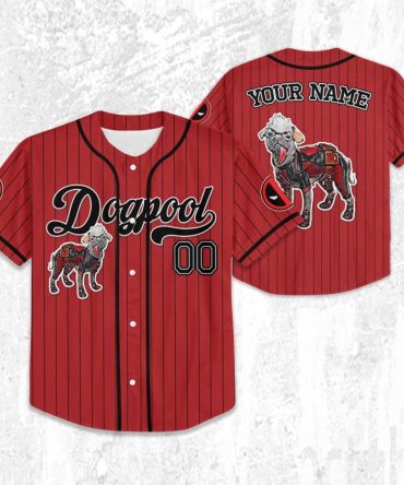 Custom Dogpool Baseball Jersey – Personalized Red Stripe Pet Lover Gift