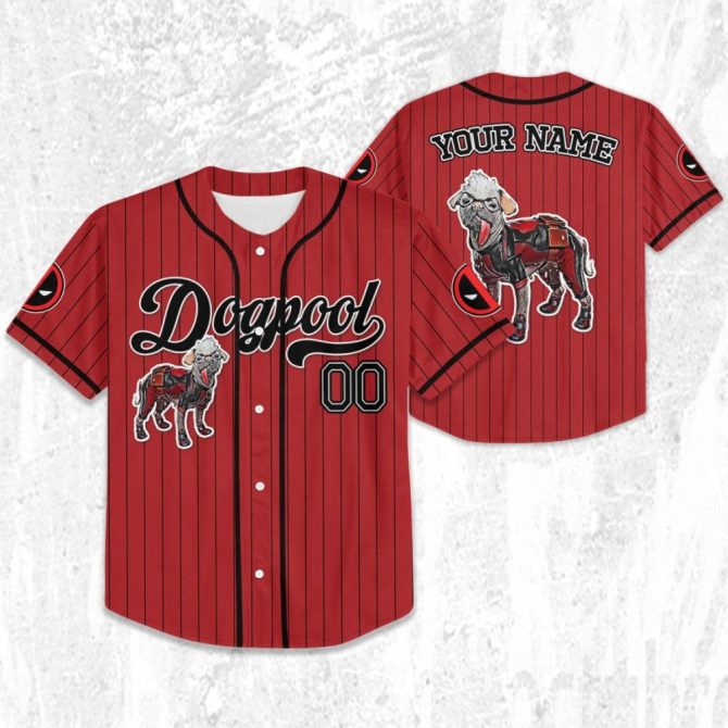Custom Dogpool Baseball Jersey – Personalized Red Stripe Pet Lover Gift
