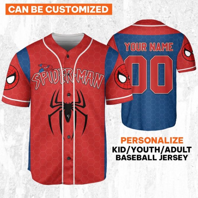 Customizable Spider-Man Baseball Jersey For Kids/Youth/Adults – Personalize With Your Name