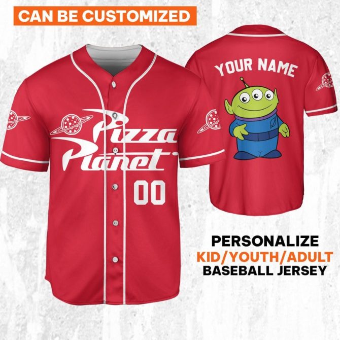Customizable Pizza Planet Baseball Jersey - Kids/Youth/Adult Sizes - Add Your Name!