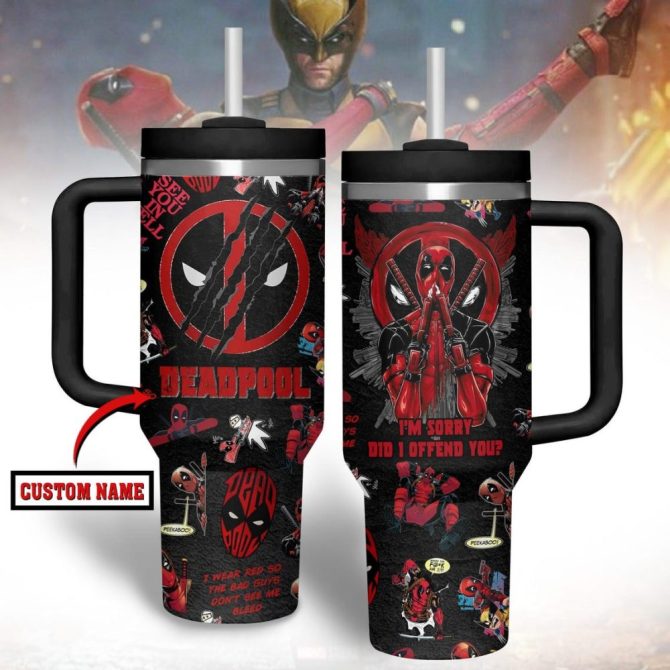 Custom Deadpool Travel Mug With Straw - Insulated, Personalized Gift For Fans