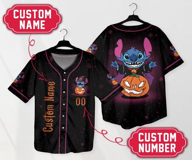 Personalized Halloween Baseball Jersey – Custom Name & Number, Spooky Stitch Pumpkin Design