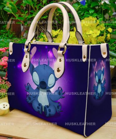 Stitch Ohana Chic Purple Leather Handbag With Cute Blue Character Print – Stylish & Spacious Tote For Everyday Use