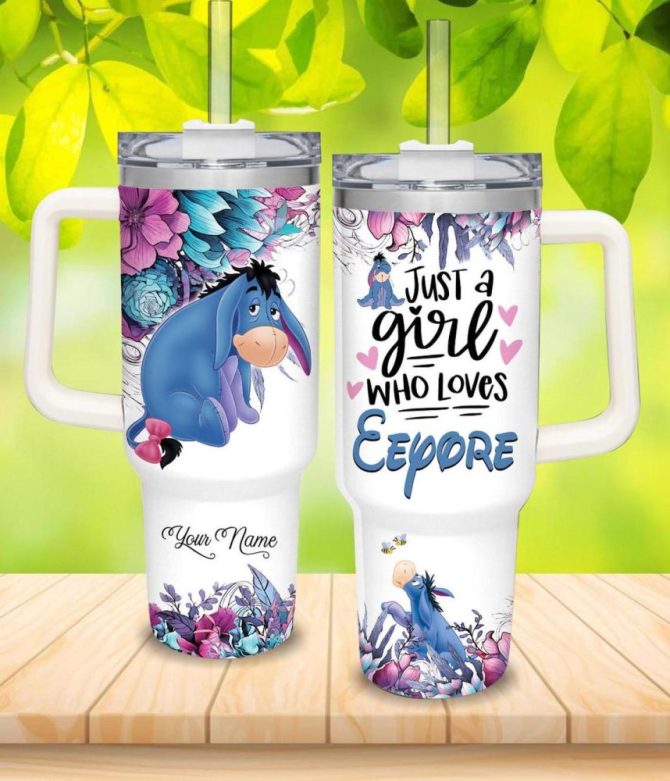 Custom Eeyore Tumbler With Handle - Floral Design, Perfect For Eeyore Fans, Personalized Gift