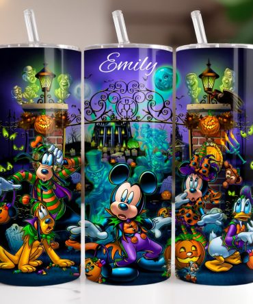 Personalized Halloween Tumbler With Fun Cartoon Characters - Custom Name Gift
