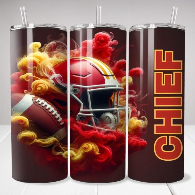 Chiefs 20Oz Skinny Tumbler - Football Fan Stainless Steel Tumbler With Straw - Bold Red & Yellow Helmet Design - Perfect Gift For Sports Enthusiasts