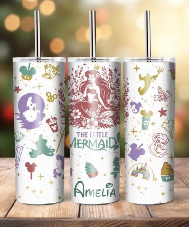 Personalized Little Mermaid Tumbler – 20Oz Stainless Steel, Custom Name, Eco-Friendly Straw