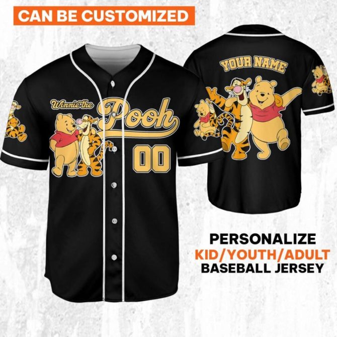 Customizable Winnie The Pooh Baseball Jersey For Kids/Youth/Adults - Personalize Yours!