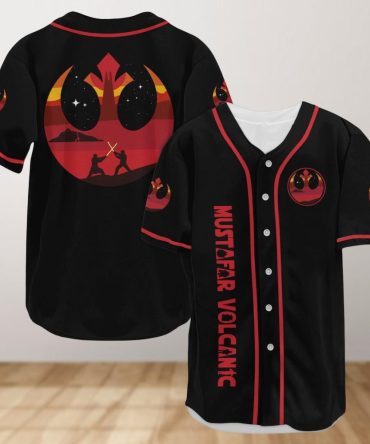 Mustafar Volcanic Baseball Jersey – Galactic Battle Design, Unisex, Black & Red