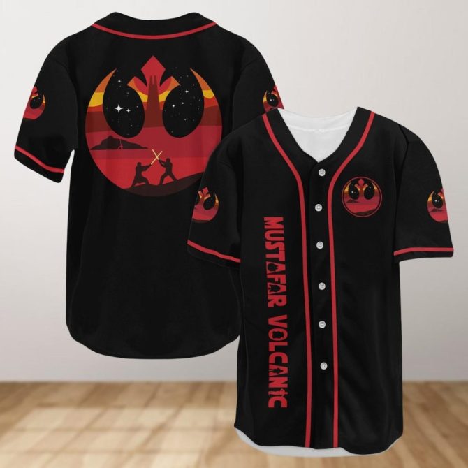 Mustafar Volcanic Baseball Jersey – Galactic Battle Design, Unisex, Black & Red