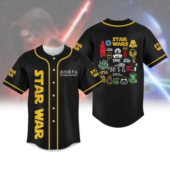 Star Wars Baseball Jersey - Iconic Characters & Quotes Design For Fans