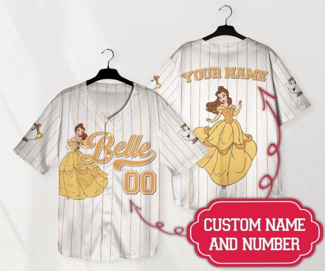 Custom Disney Belle Baseball Jersey - Personalized Name & Number - Unique Gift For Fans