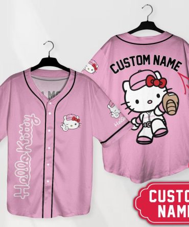 Custom Name Hello Kitty Pink Baseball Jersey - Personalized Cute Sportswear Gift
