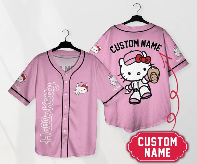 Custom Name Hello Kitty Pink Baseball Jersey - Personalized Cute Sportswear Gift