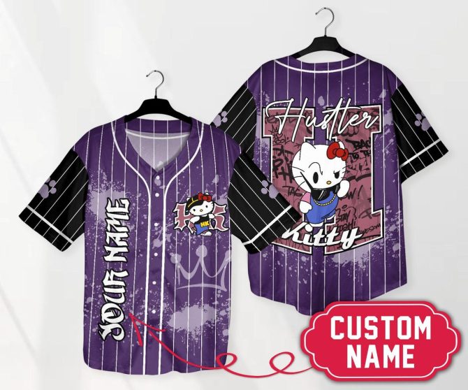 Custom Name Baseball Jersey - Cute Purple Cartoon Design, Perfect Gift!