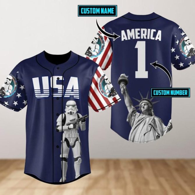 Custom Usa Baseball Jersey – Personalized Name & Number Stormtrooper Design