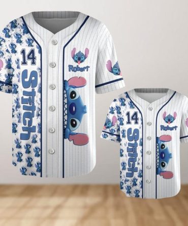 Stitch Baseball Jersey For Kids & Adults - Customizable Name & Number - Fun & Stylish Apparel