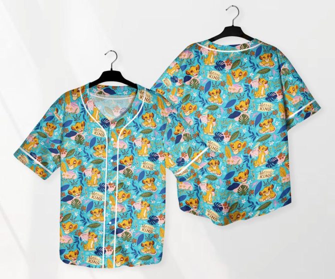 Vibrant Cartoon Lion Print Baseball Jersey Shirt – Fun Summer Style!