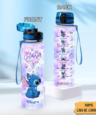 Customizable Stitch Water Bottle - Motivational & Leak-Proof , Ohana Means Family Design