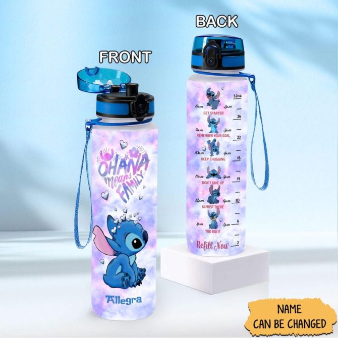 Customizable Stitch Water Bottle - Motivational & Leak-Proof , Ohana Means Family Design