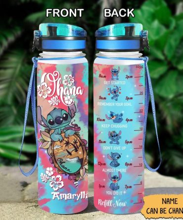 Personalized Cute Character Water Bottle With Motivational Time Markers - Custom Name Option