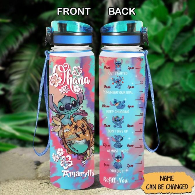 Personalized Cute Character Water Bottle With Motivational Time Markers - Custom Name Option