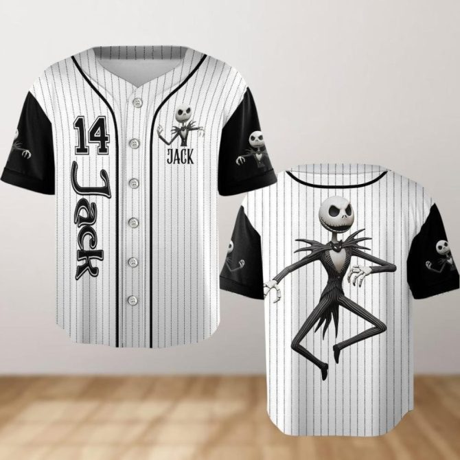 Jack Skellington Baseball Jersey - Striped Gothic Style Sports Shirt For Fans