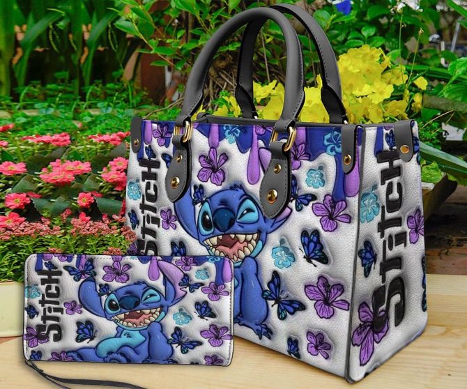 Stitch-Themed Handbag & Wallet Set – Vibrant Floral Design For Stylish Fans