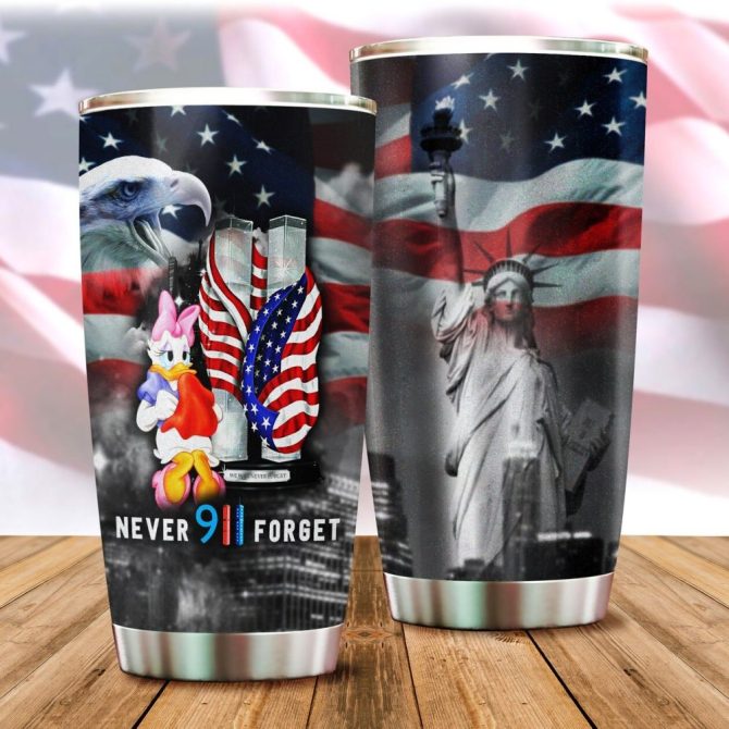 Patriotic 9/11 Tribute Tumbler - Stainless Steel, American Flag Design, 20 Oz