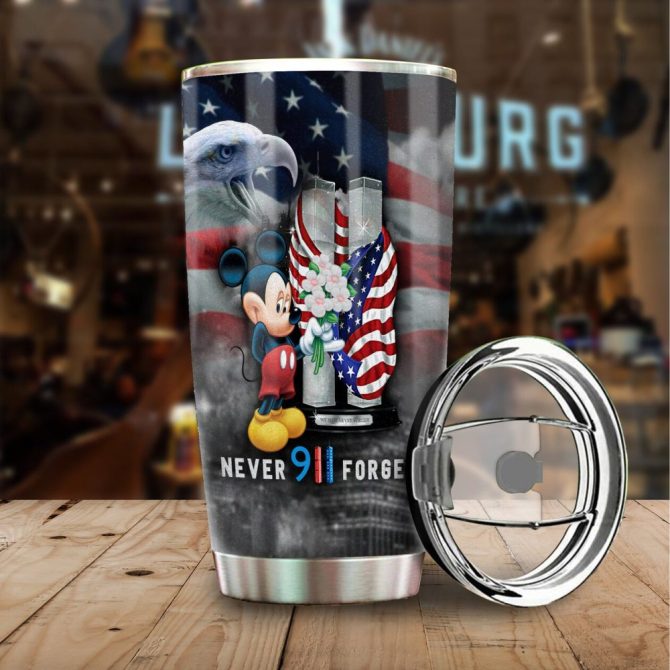 Patriotic 9/11 Tribute Tumbler - Stainless Steel, American Flag & Icons Design - Image 2