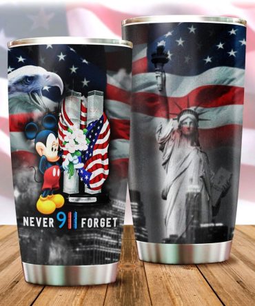 Patriotic 9/11 Tribute Tumbler - Stainless Steel, American Flag & Icons Design