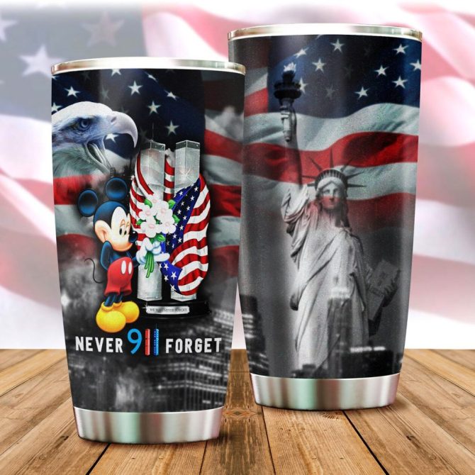 Patriotic 9/11 Tribute Tumbler - Stainless Steel, American Flag & Icons Design