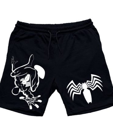 Men'S Black Graphic Shorts With Spider Design – Cool Casual Summer Wear