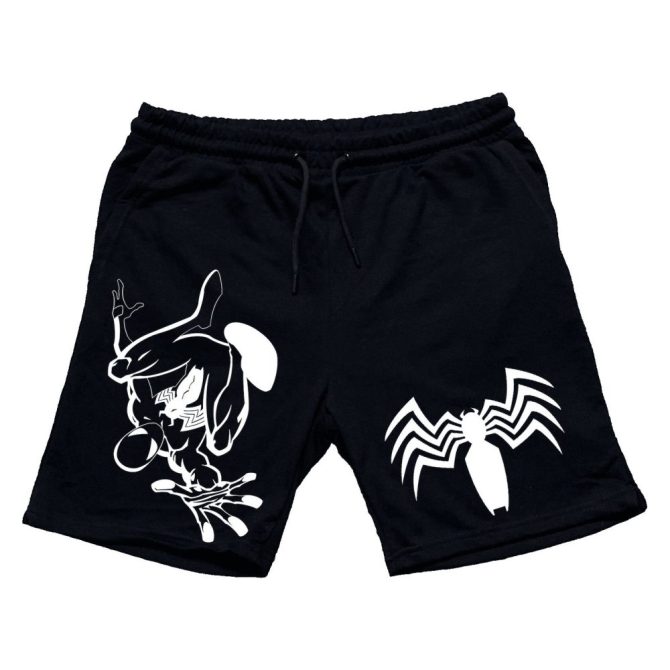 Men'S Black Graphic Shorts With Spider Design – Cool Casual Summer Wear