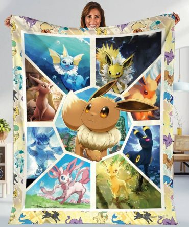 Cozy Eevee Evolution Fleece Blanket - Soft, Vibrant Design For Pokémon Fans