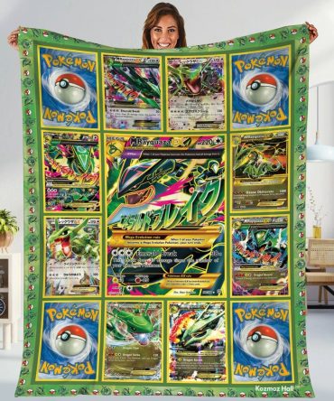 Cozy Pokémon Blanket - Vibrant Rayquaza & Poké Ball Design For Fans - Soft & Warm Throw