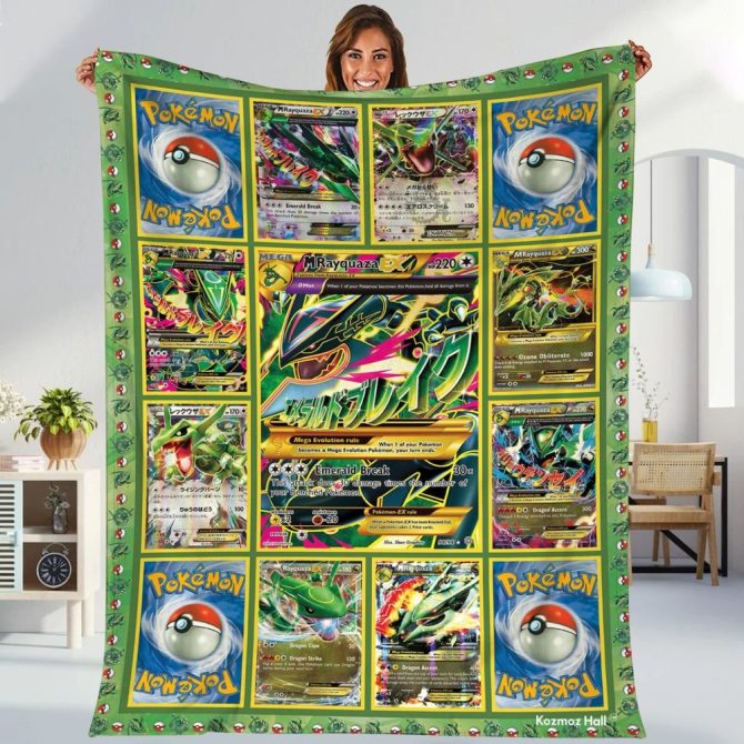 Cozy Pokémon Blanket - Vibrant Rayquaza & Poké Ball Design For Fans - Soft & Warm Throw