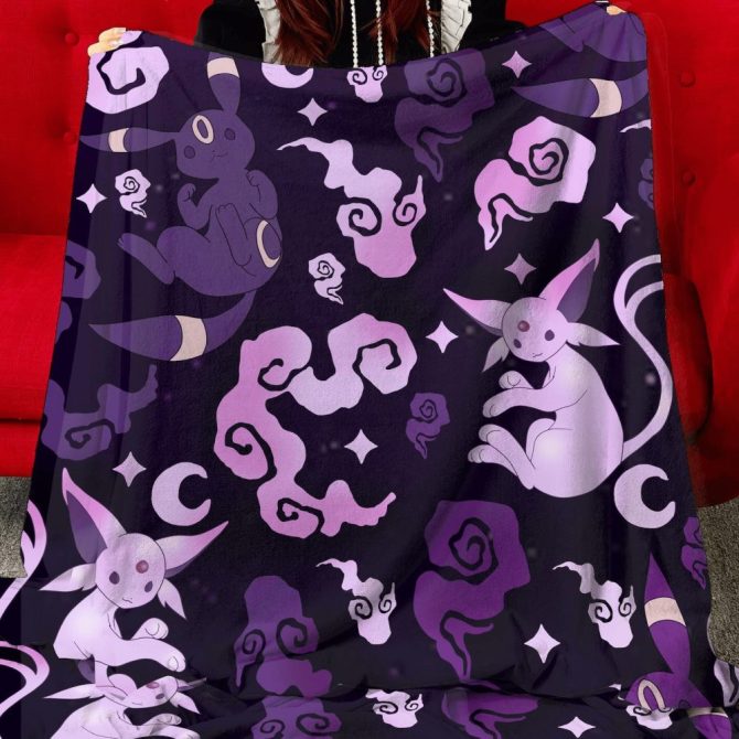 Cozy Purple Anime-Inspired Blanket With Cute Creatures & Mystical Patterns - Perfect Gift!