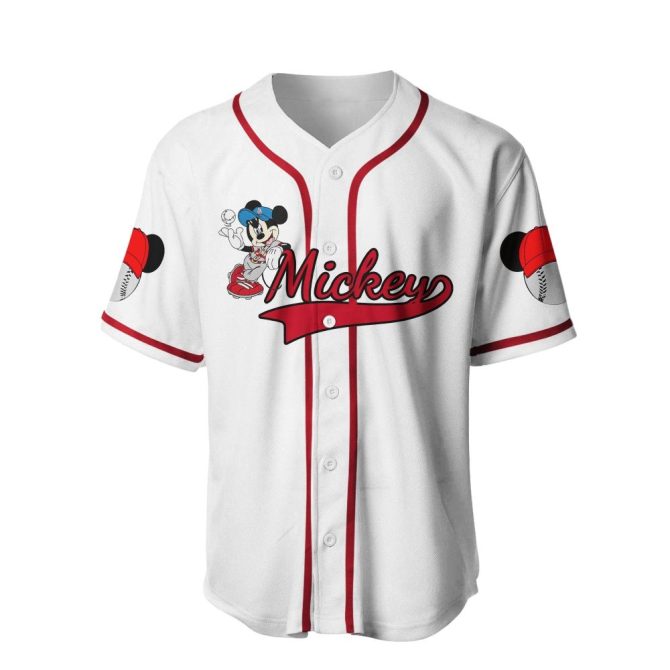 Mickey Mouse Baseball Jersey - Classic White & Red Sporty Style For Fans - Image 2