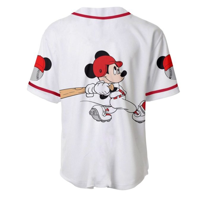 Mickey Mouse Baseball Jersey - Classic White & Red Sporty Style For Fans - Image 3