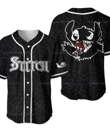 Stitch-Themed Black Baseball Jersey - Unique Graphic Design For Fans